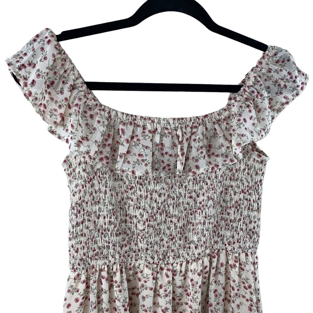 LuLu’s Cottage-core Mini Dress Prairie Floral Print‎ Smocked Bodice Tiered Dress - Picture 4 of 9